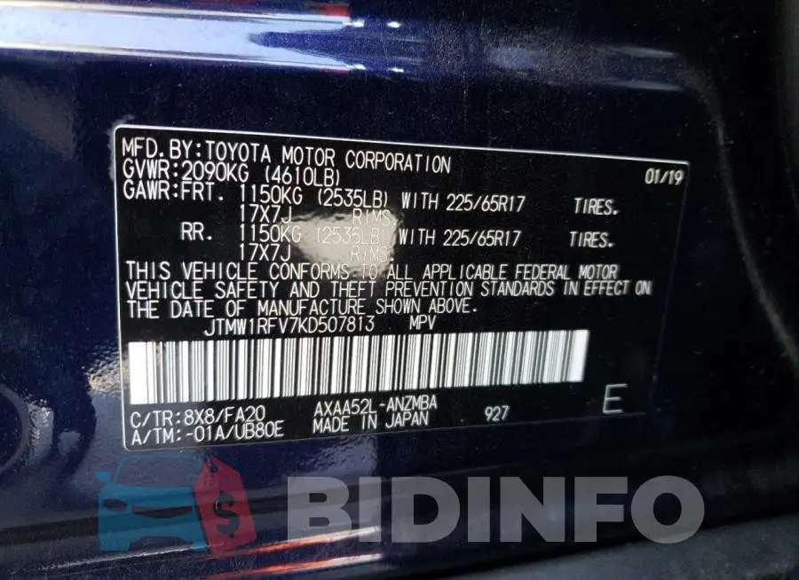 JTMW1RFV7KD507813 Photo# 12