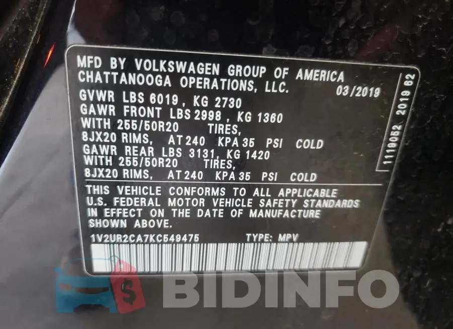 1V2UR2CA7KC549475 Photo# 13