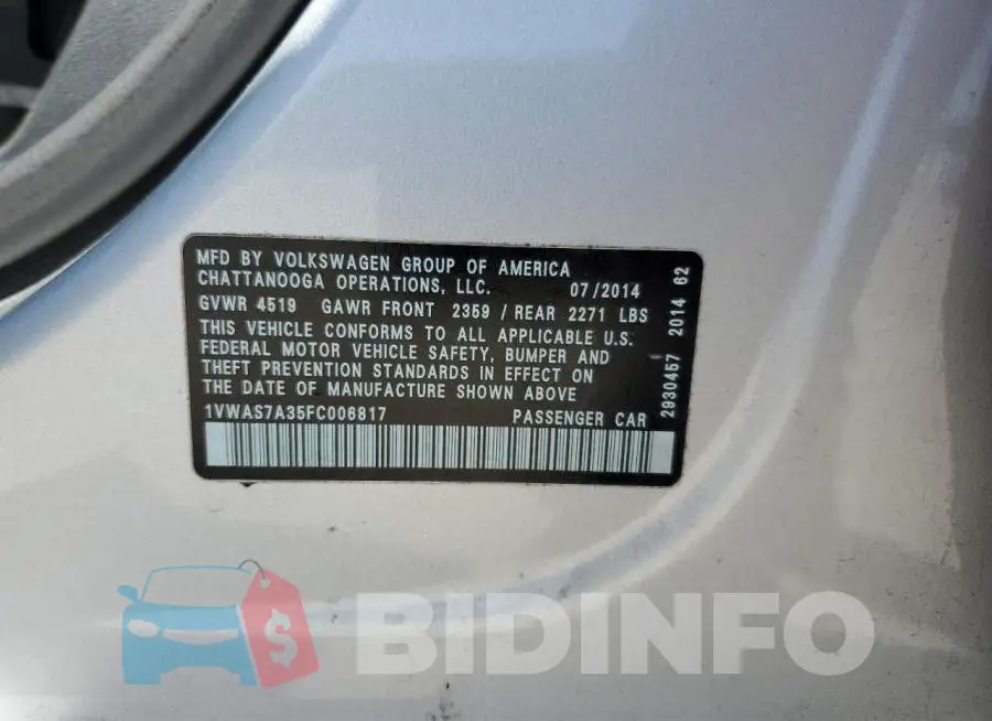1VWAS7A35FC006817 Photo# 12