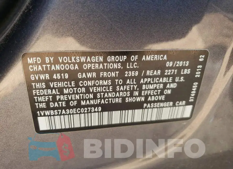 1VWBS7A30EC027349 Photo# 12
