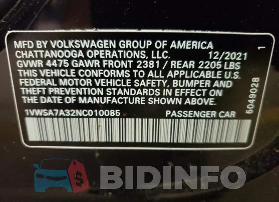 1VWSA7A32NC010085 Photo# 12