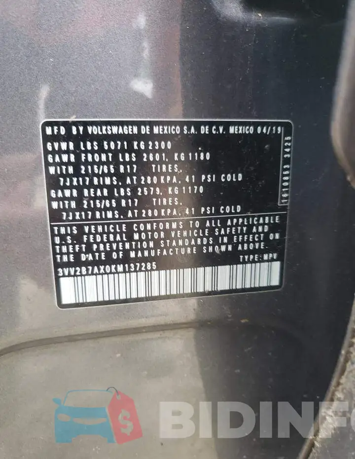3VV2B7AX0KM137285 Photo# 13