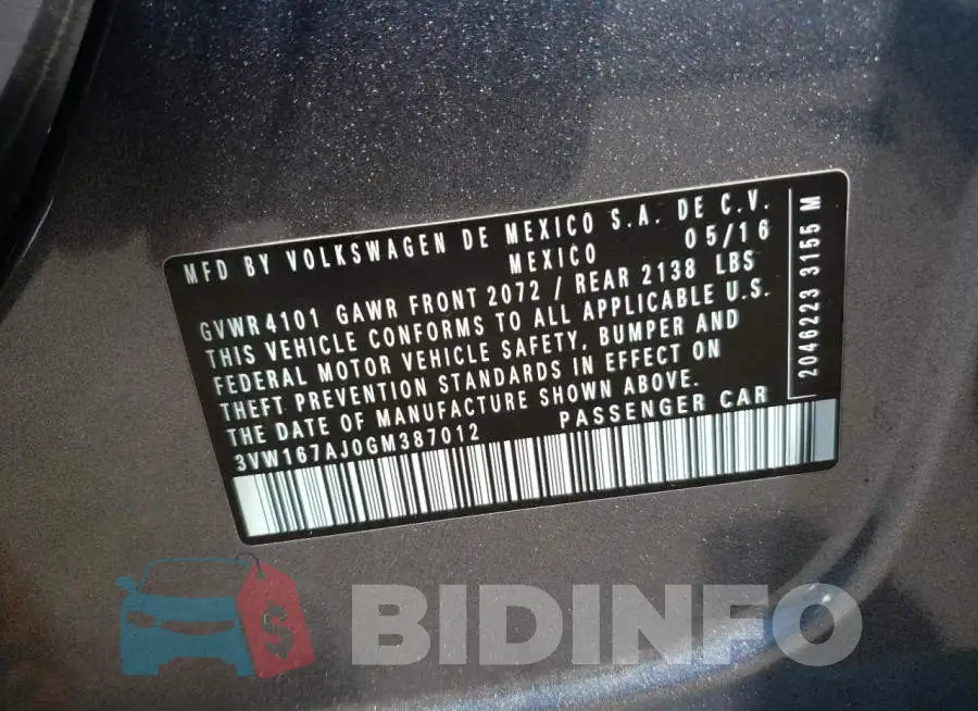 3VW167AJ0GM387012 Photo# 13