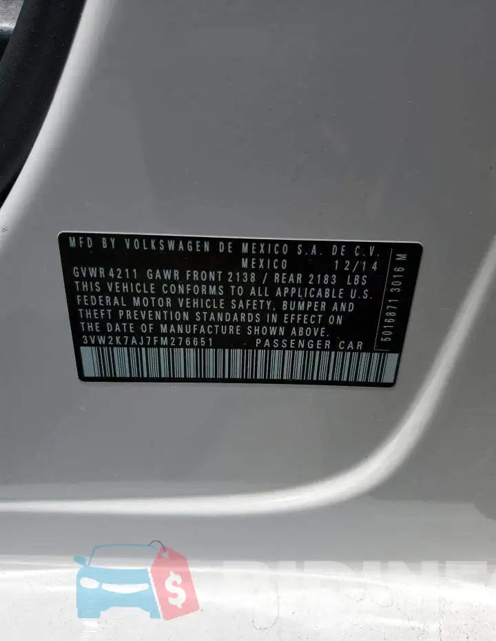 3VW2K7AJ7FM276651 Photo# 13