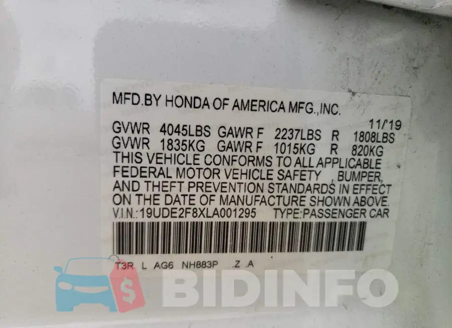 19UDE2F8XLA001295 Photo# 12