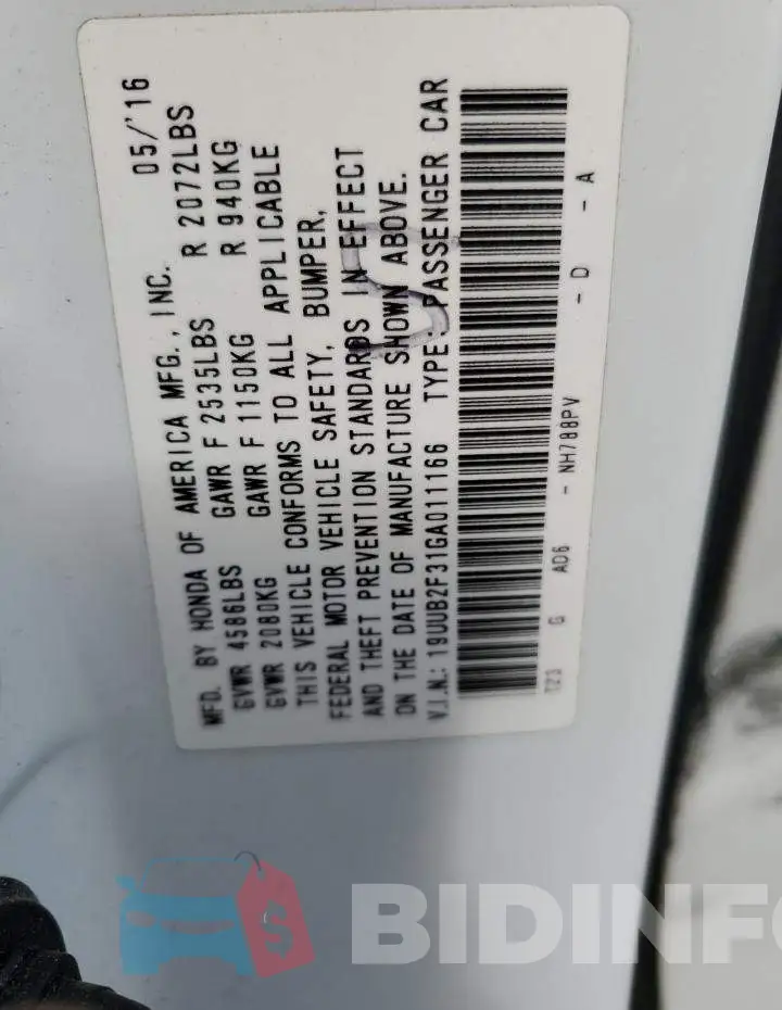 19UUB2F31GA011166 Photo# 13