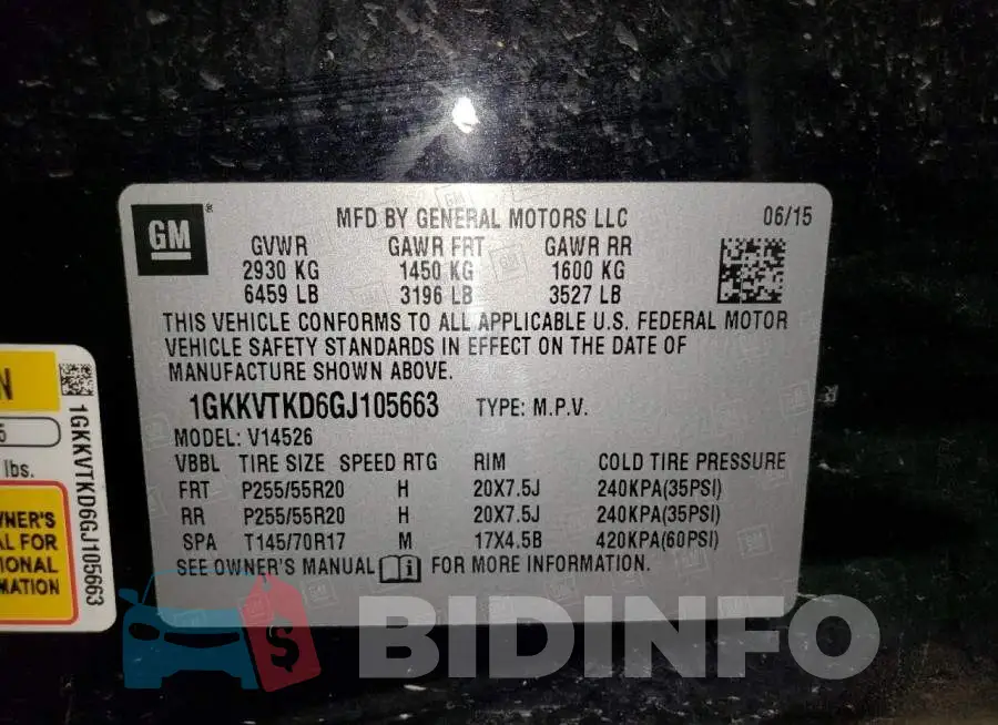 1GKKVTKD6GJ105663 Photo# 12