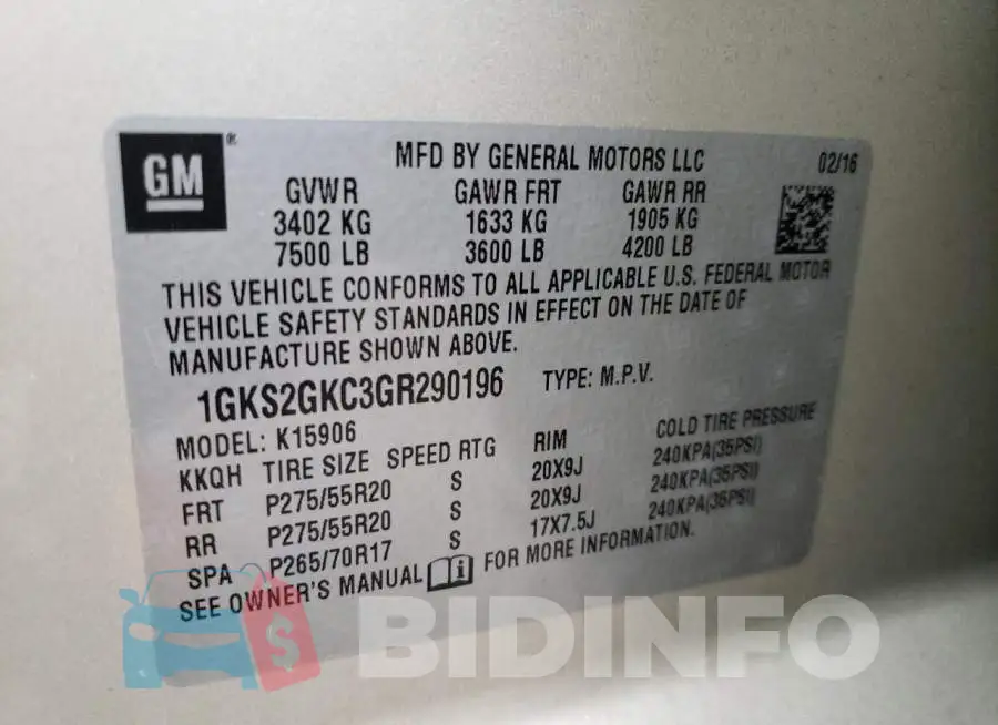 1GKS2GKC3GR290196 Photo# 13