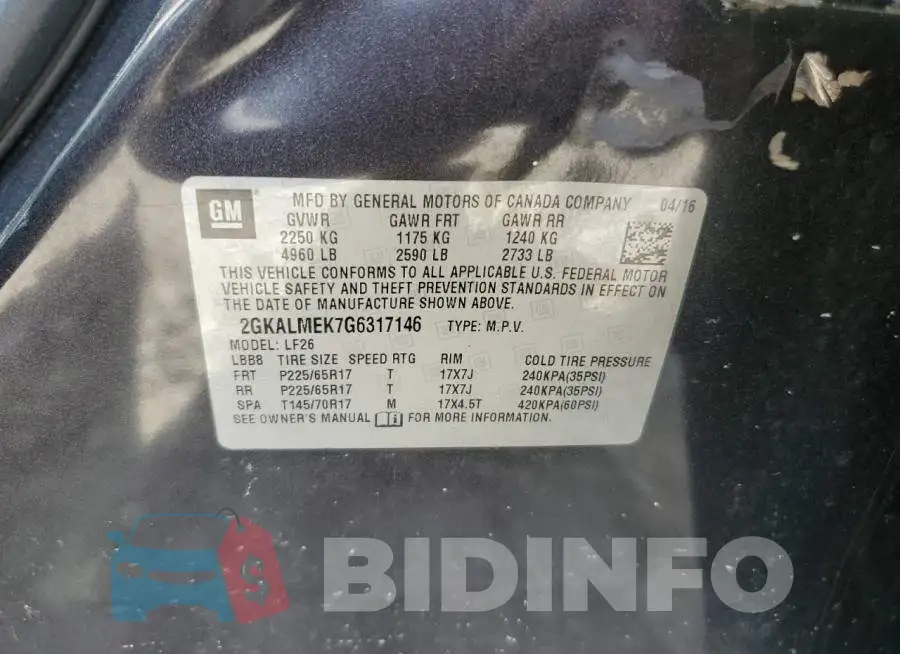 2GKALMEK7G6317146 Photo# 12