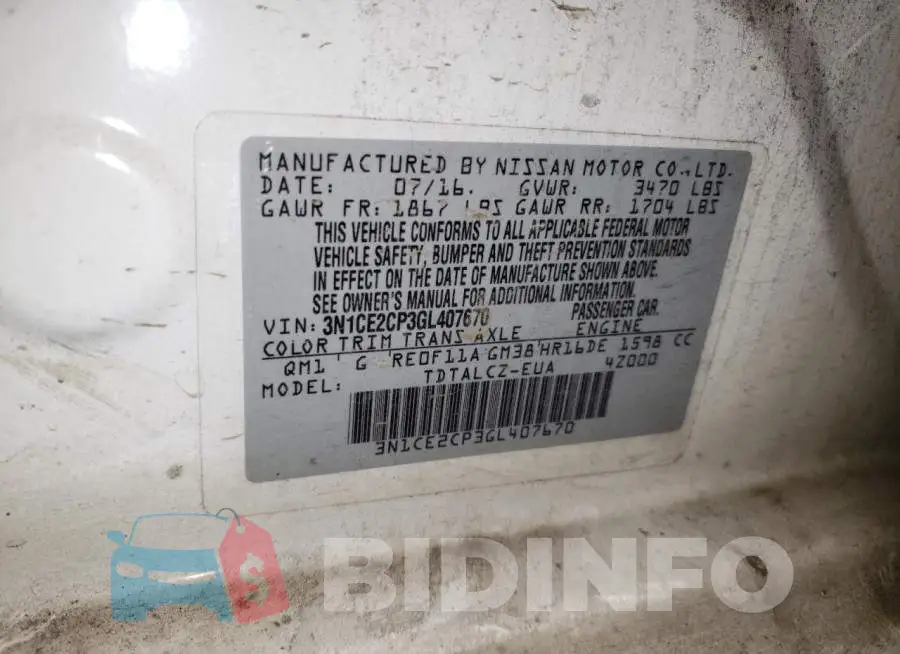 3N1CE2CP3GL407670 Photo# 13
