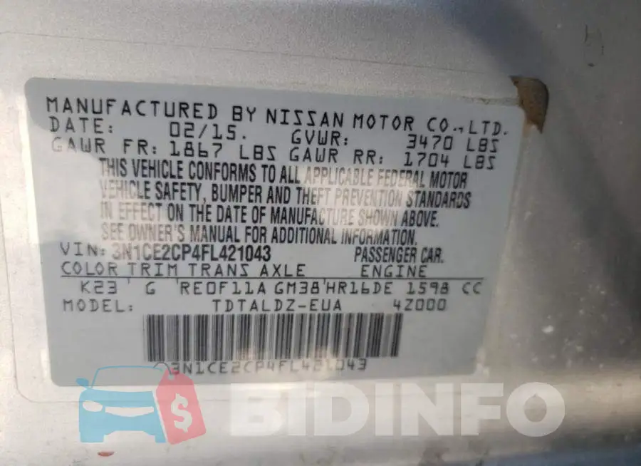 3N1CE2CP4FL421043 Photo# 13