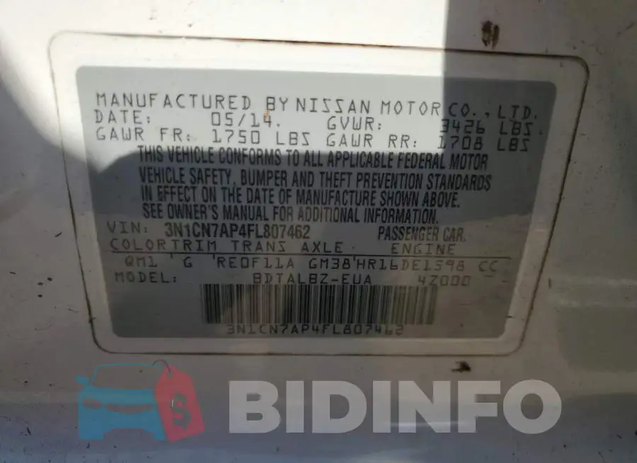 3N1CN7AP4FL807462 Photo# 13