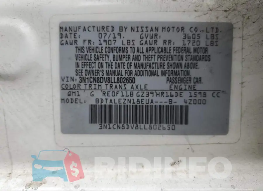 3N1CN8DV8LL802650 Photo# 13