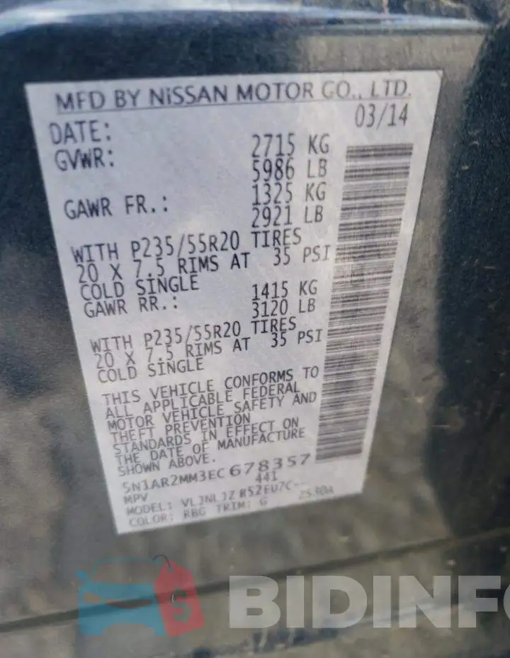 5N1AR2MM3EC678357 Photo# 12