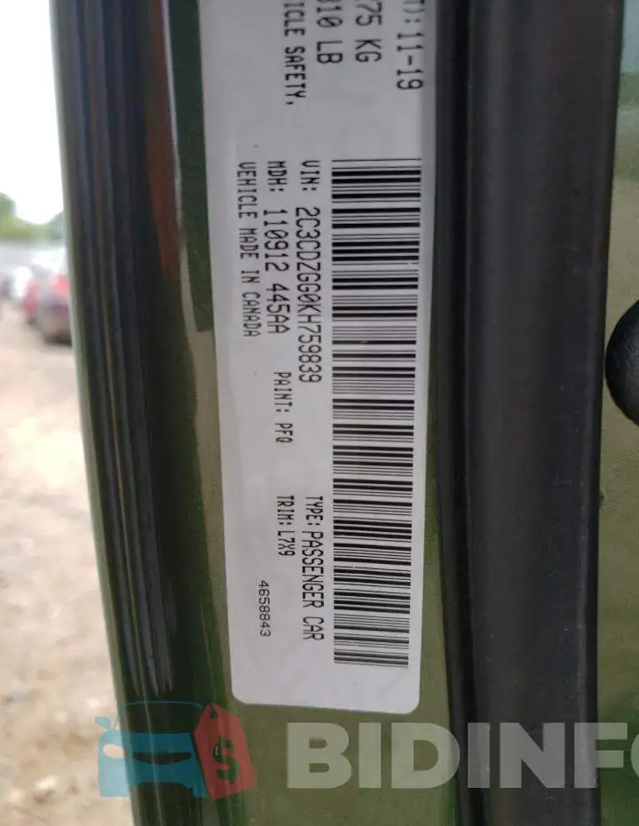 2C3CDZGG0KH759839 Photo# 13