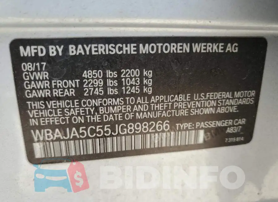 WBAJA5C55JG898266 Photo# 12