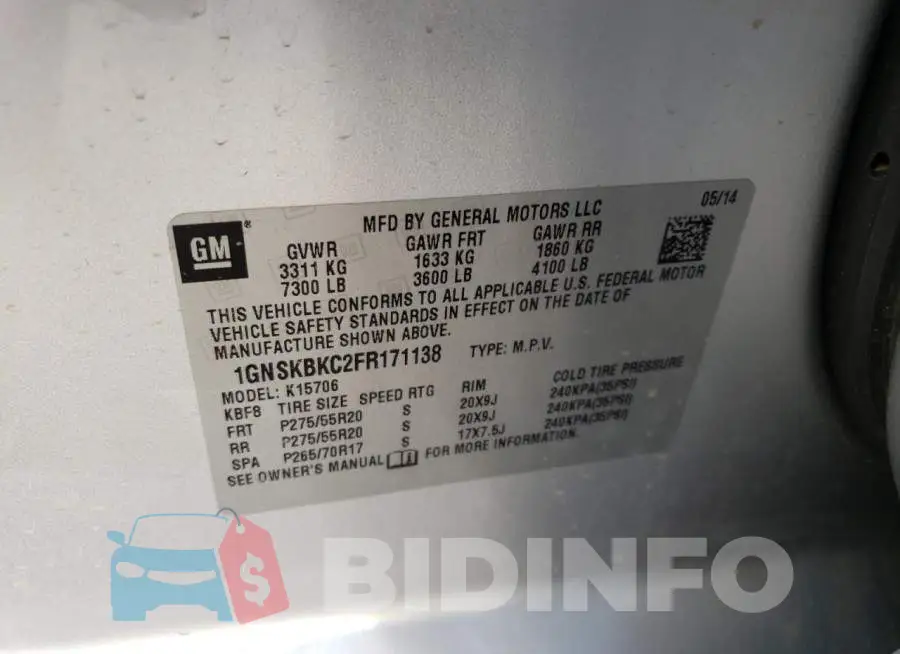 1GNSKBKC2FR171138 Photo# 13