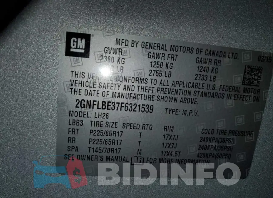 2GNFLBE37F6321539 Photo# 12