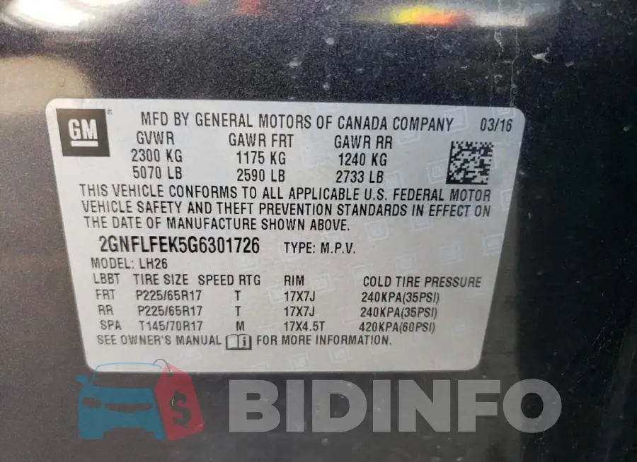 2GNFLFEK5G6301726 Photo# 13