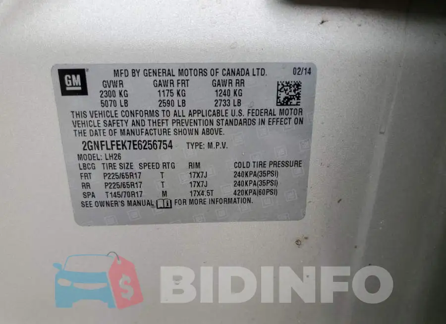 2GNFLFEK7E6256754 Photo# 13