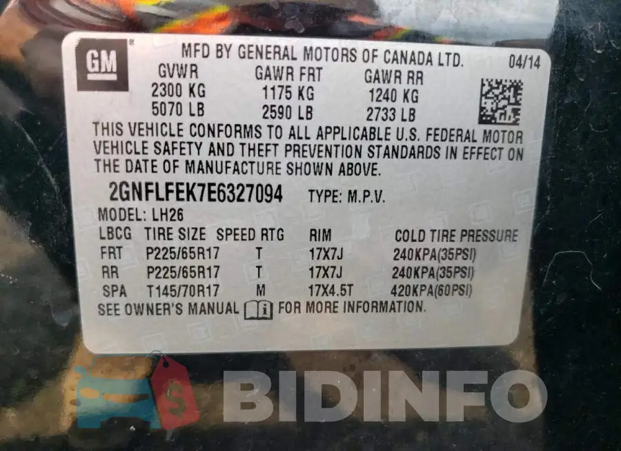 2GNFLFEK7E6327094 Photo# 14