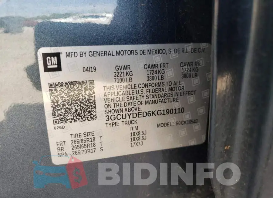3GCUYDED6KG190110 Photo# 12