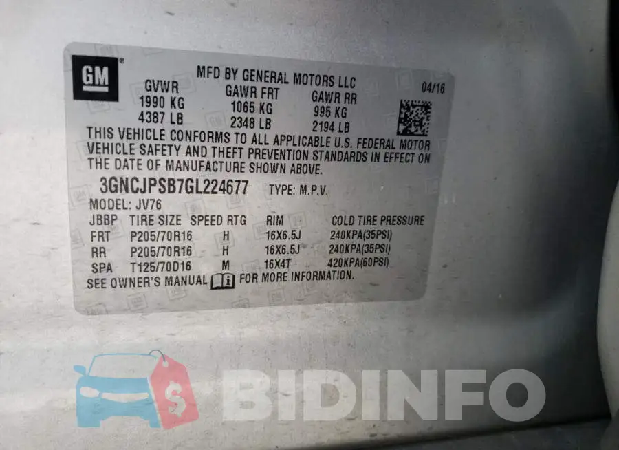 3GNCJPSB7GL224677 Photo# 12