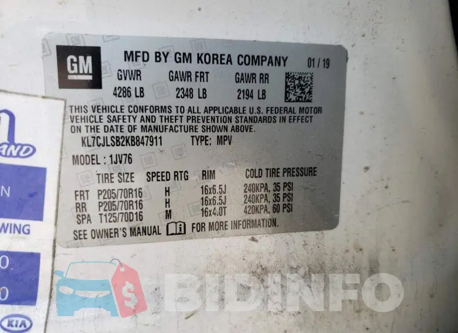 KL7CJLSB2KB847911 Photo# 13