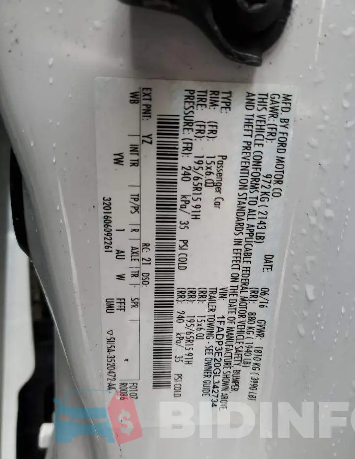 1FADP3E20GL342734 Photo# 12