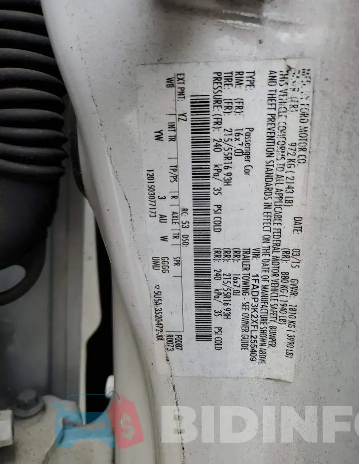 1FADP3K2XFL255409 Photo# 12