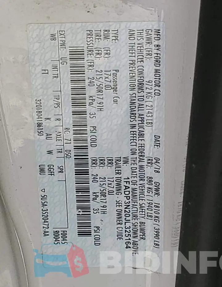 1FADP3N20JL325164 Photo# 12