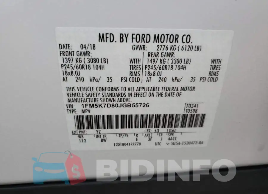 1FM5K7D80JGB55726 Photo# 13