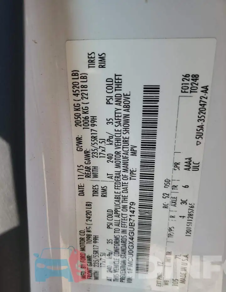 1FMCU0GX4GUB71479 Photo# 13