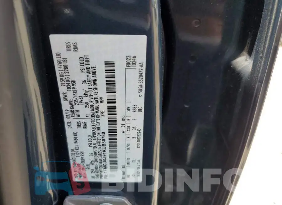 1FMCU0J91KUB30780 Photo# 14