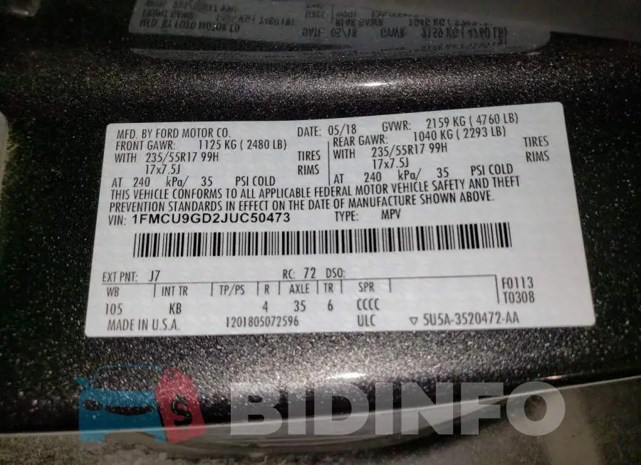 1FMCU9GD2JUC50473 Photo# 13