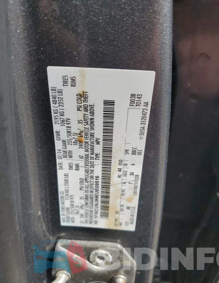 1FMCU9J99EUE09516 Photo# 14