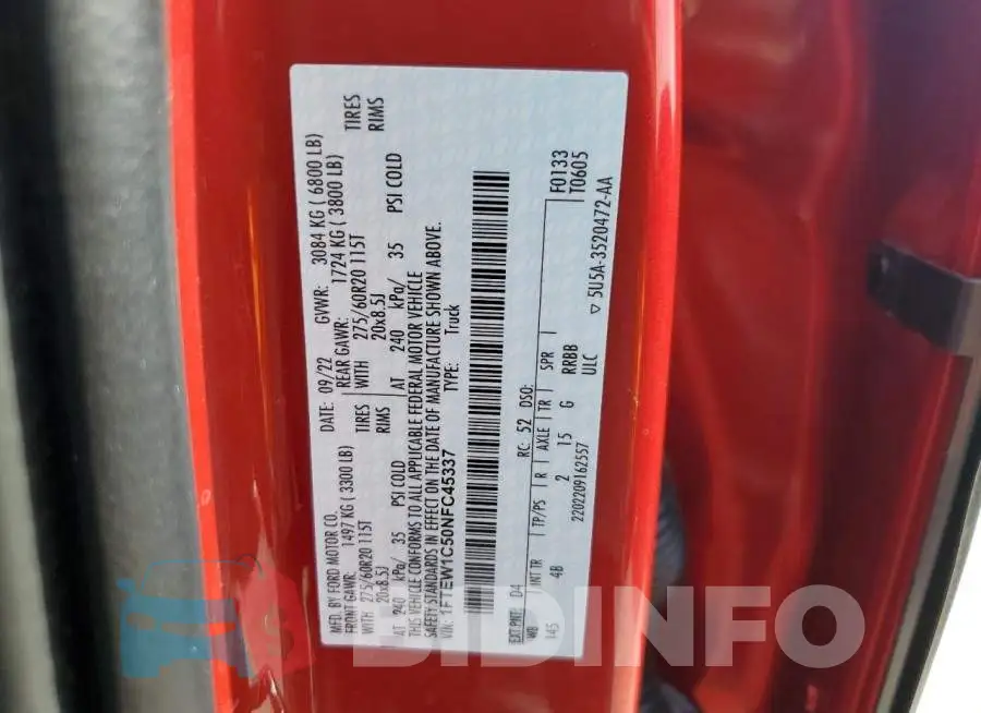 1FTEW1C50NFC45337 Photo# 12