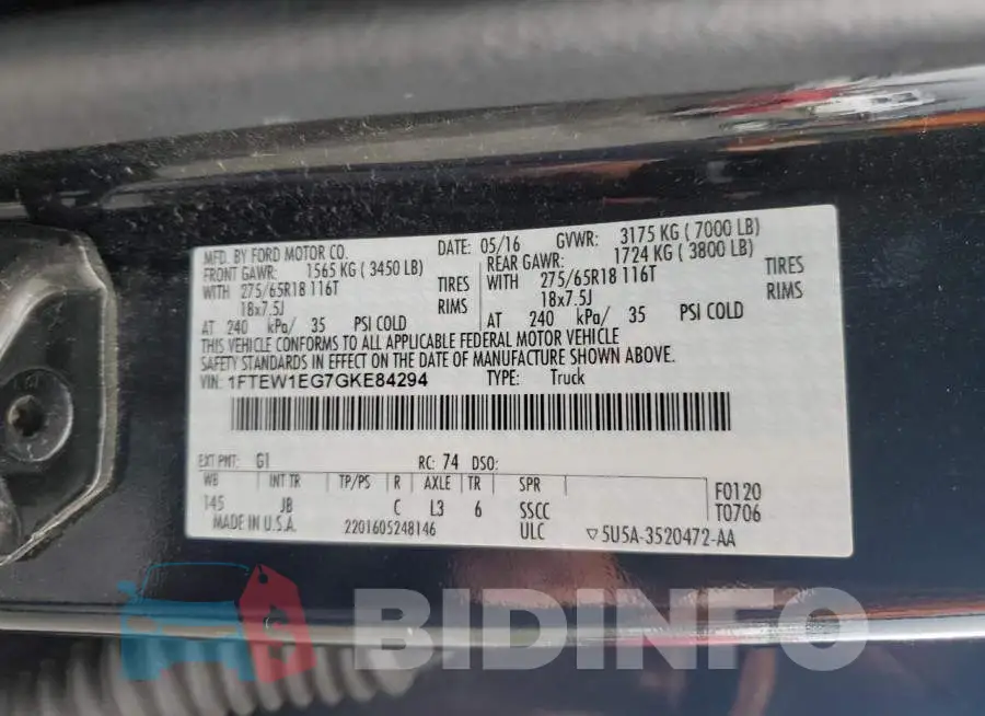 1FTEW1EG7GKE84294 Photo# 12