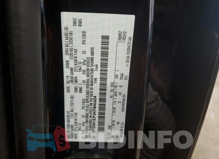 1FTEW1EP3KFB42424 Photo# 13