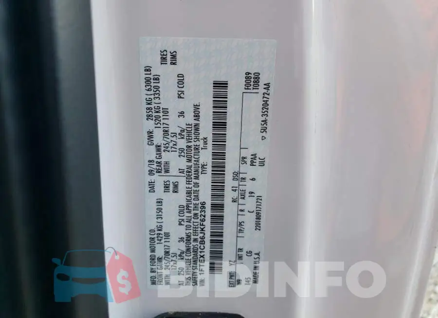 1FTEX1CB6JKF62396 Photo# 12