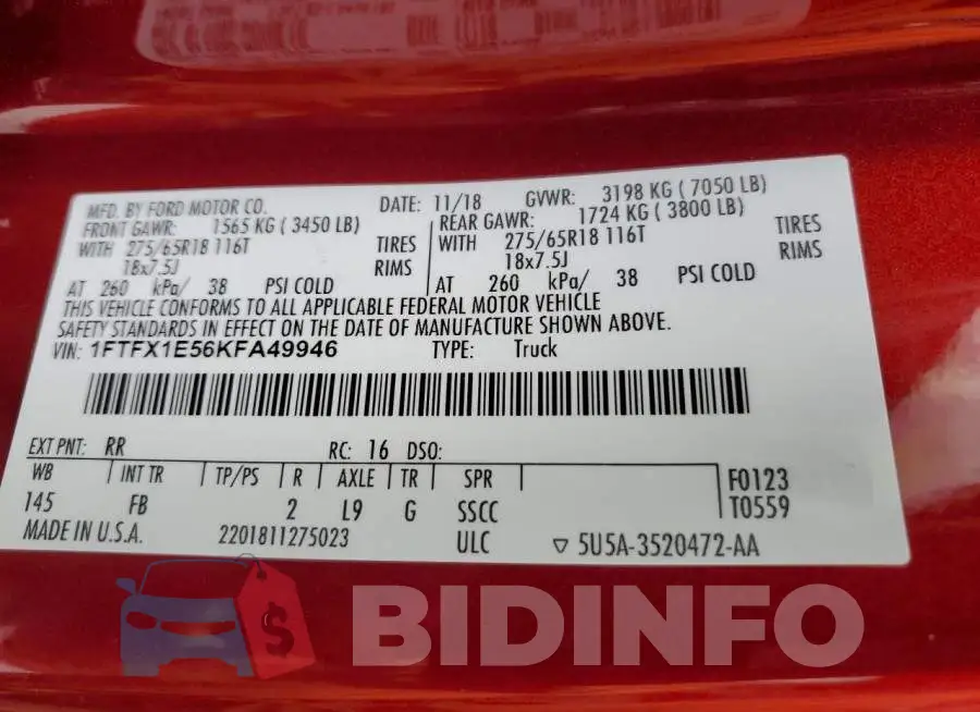 1FTFX1E56KFA49946 Photo# 12