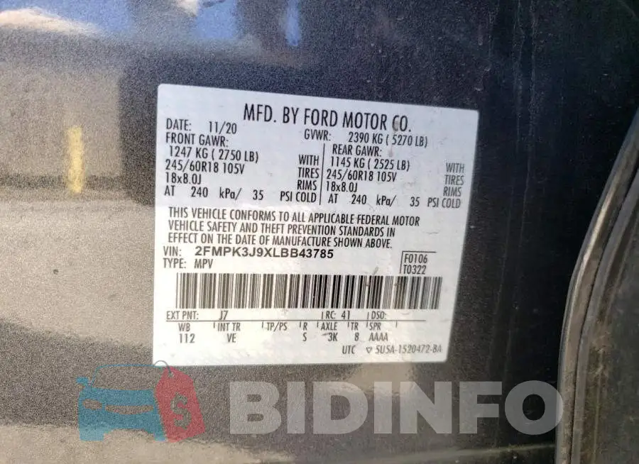 2FMPK3J9XLBB43785 Photo# 10