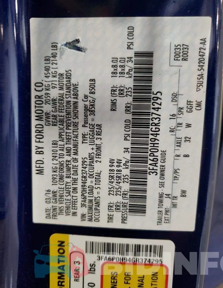 3FA6P0H94GR374295 Photo# 12
