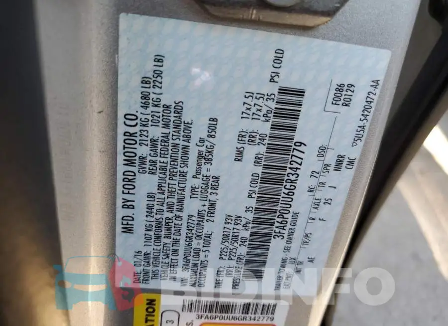 3FA6P0UU6GR342779 Photo# 12