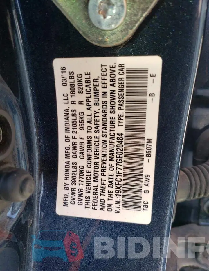 19XFC1F77GE020484 Photo# 12