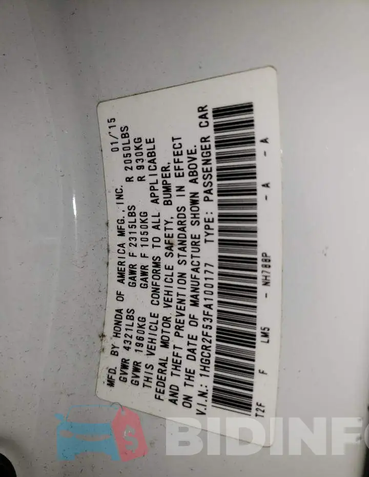 1HGCR2F53FA100177 Photo# 12