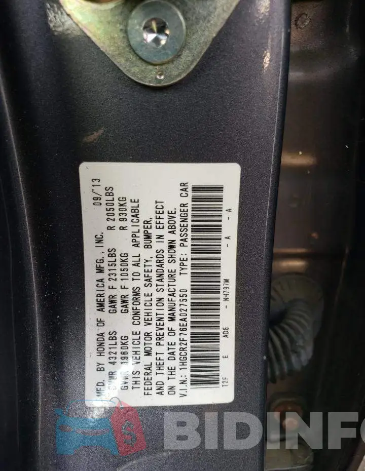 1HGCR2F76EA027550 Photo# 12