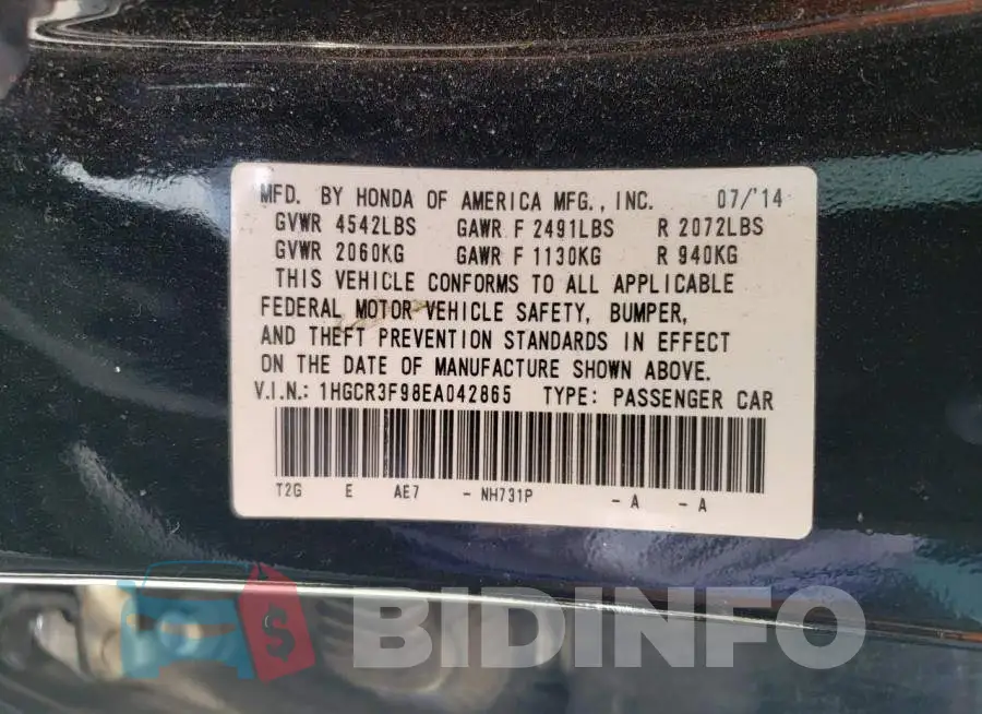 1HGCR3F98EA042865 Photo# 12