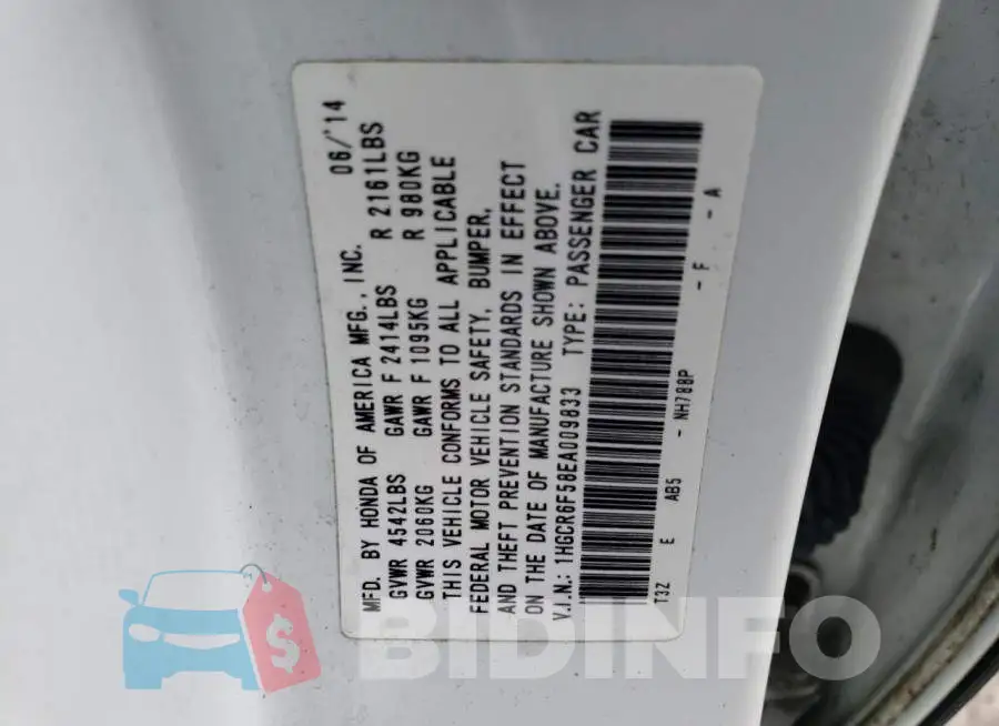 1HGCR6F58EA009833 Photo# 12