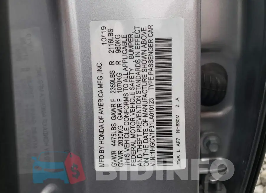 1HGCV1F31LA010123 Photo# 13